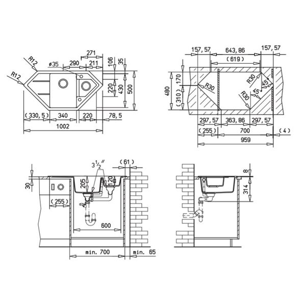 Мийка врізна Teka Astral 80 E-TG (40143548) карбон