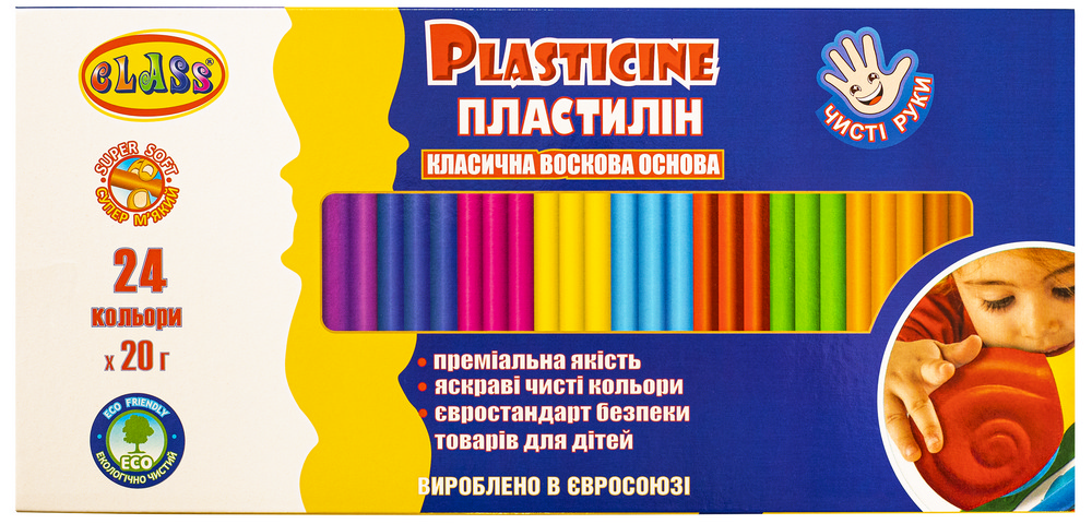 Пластилін восковий Чисті руки MAXI 24 кольори по 20 г 7661С CLASS