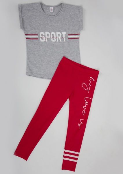 Комплект для дівчаток Roksana Active р.128-134 сірий-червоний №0020/12141 