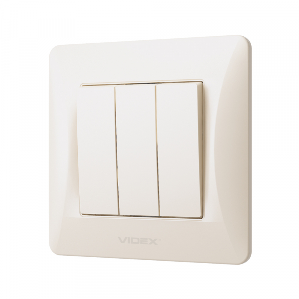 Выключатель трехклавишный Videx Binera без подсветки кремовый VF-BNSW3-CR