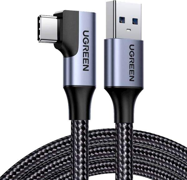 Кабель UGREEN US385 USB-A Male to USB-C Male 3.0 3A 90-Degree Angled Cable 1 м black (20299) 