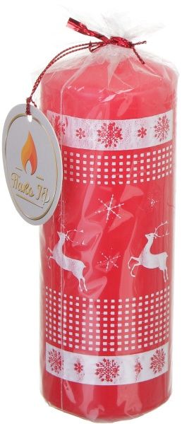 Свеча Цилиндр Олени Санты красная 60x150 Pako-If
