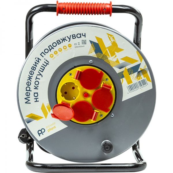 Подовжувач на котушці PowerPlant JY-20022/50 без заземлення 4 гн. чорний 50 м EX610549 