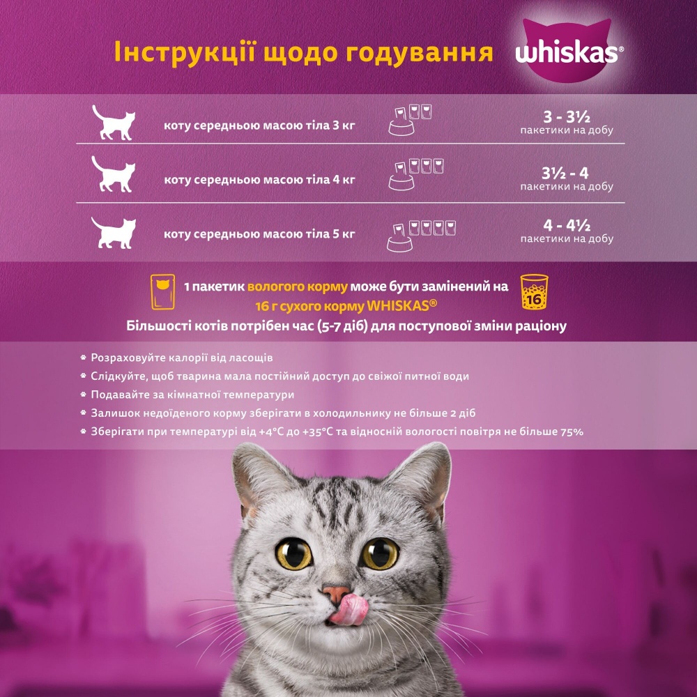 Корм вологий для котів Whiskas тунець, лосось в желе 4х85 г