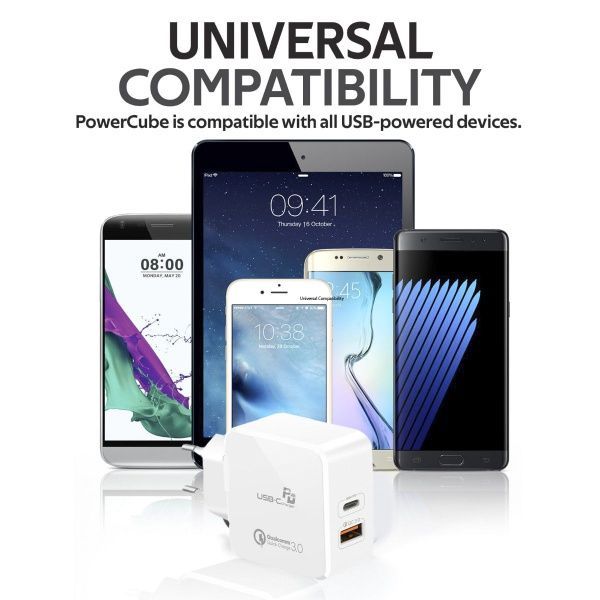 Зарядное устройство Promate PowerCube 36Вт Type-C PD + USB QC3.0 (powercube.white) 