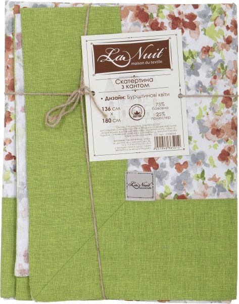 Скатерть с кантом Янтарные цветы 136x180 см белый с салатовым La Nuit 
