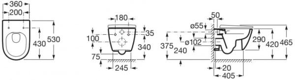 Чаша підвісного унітаза ROCA ONA Rimless із сидiнням slow-closing A34H688000