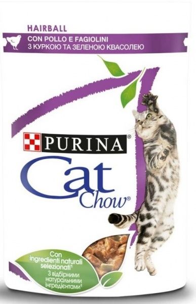 Корм Purina Hairball с курицей и зеленой фасолью в желе 85 г