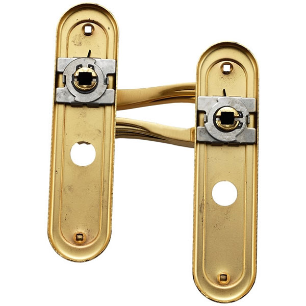 Замок врезной с ручками  Linde А-2002 WC PB/SB WC 47,5 мм матовая латунь/