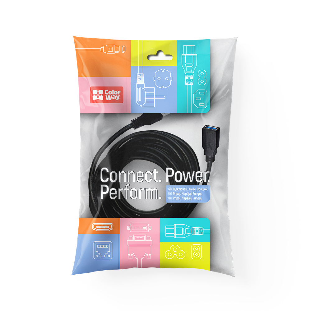 Кабель-переходник ColorWay USB 3.0 AM/AF 1,8 м (CW-CBUF075-BK)