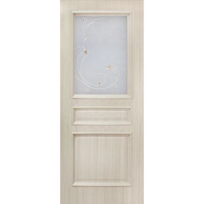 Дверь межкомнатная Барселона 80 см дуб беленый стекло с рисунком