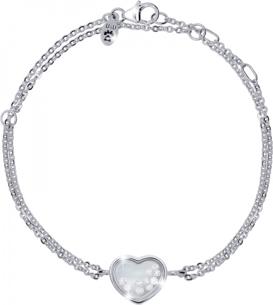 Браслет на ланцюжку UMa&UMi Серце велике з рухливими безбарвними вставками