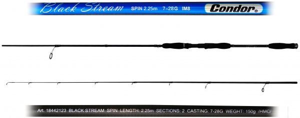 Спиннинговое удилище Condor 225 см Black Stream, тест 7-28 г, карбон IМ8
