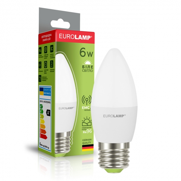 Лампа світлодіодна Eurolamp LED EURO C37 6W E27 4000K 6 Вт C37 матова E27 175 В 4000 К LED-CL-06274(EURO)