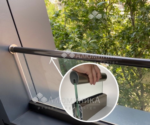 Поручень Алюмініка d50 мм на скло 10 мм 2955 мм 