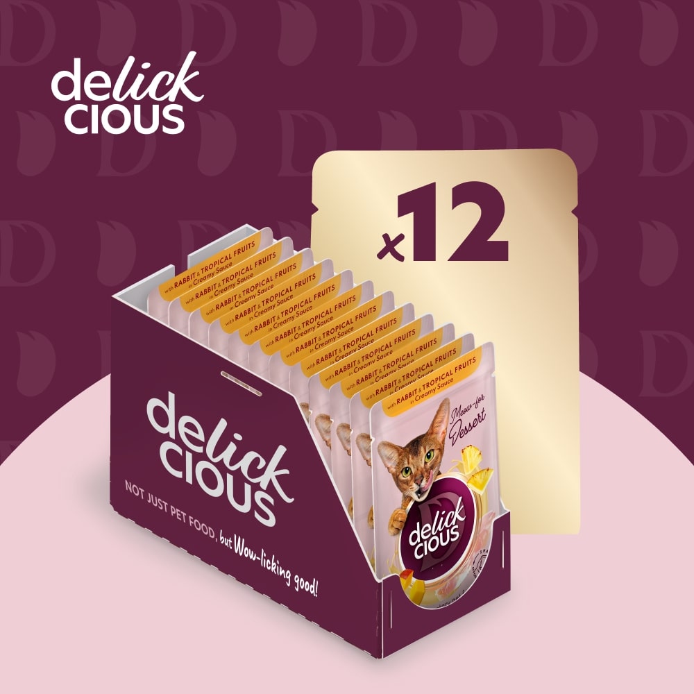 Корм вологий DELICKCIOUS «Пластівці з кроликом та тропічними фруктами у вершковому соусі» 80 г