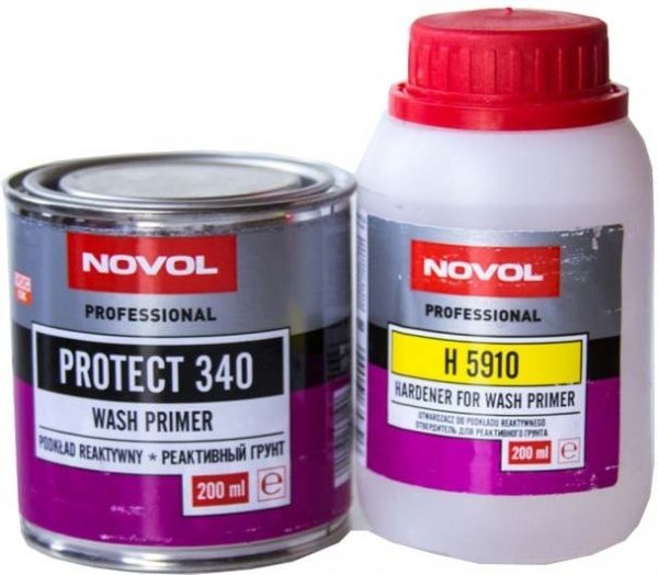 Ґрунт реактивний Protect 340 Wash Primer 0.2 л + затверджувач H5910 0.2 л NOVOL 200мл