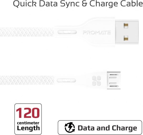 Кабель Promate USB – microUSB 1,2 м білий (powerbeam-m.white) 