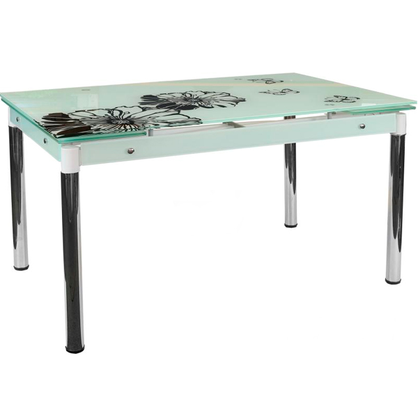 Стол обеденный Black flowers стеклянный белый