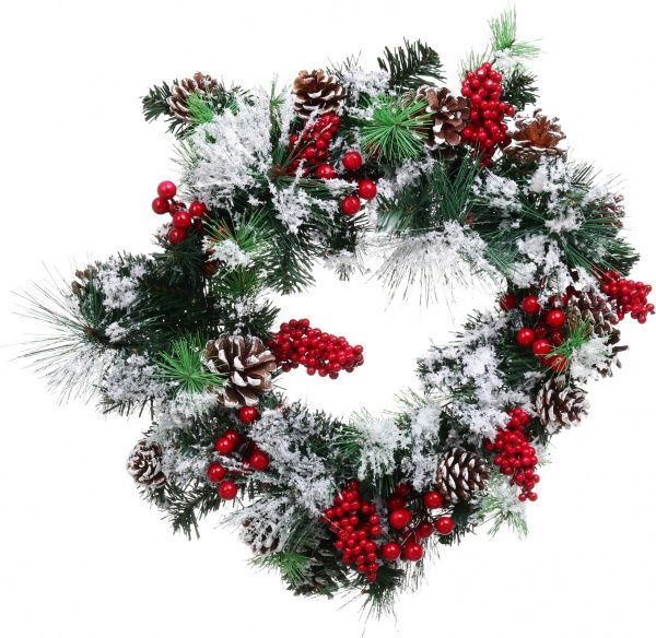 Венок новогодний с хвоей, ягодами и шишками d530 мм EPI-HS-35684 