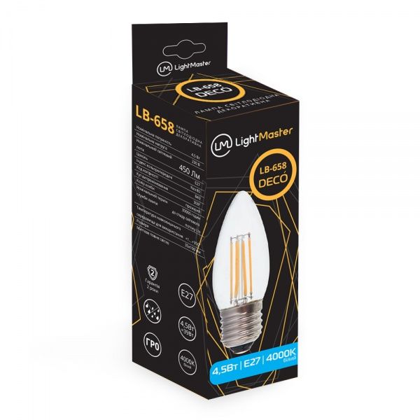 Лампа світлодіодна LightMaster FIL Deco C37 4,5 Вт E27 4000 К 220 В прозора LB-658 