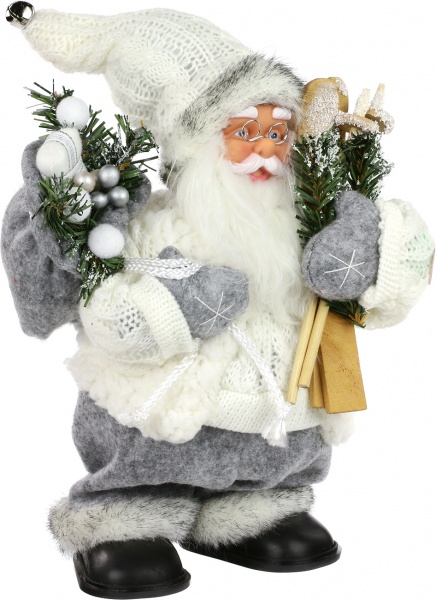 Декоративная фигура Дед Мороз с лыжами и подарками 25 см 