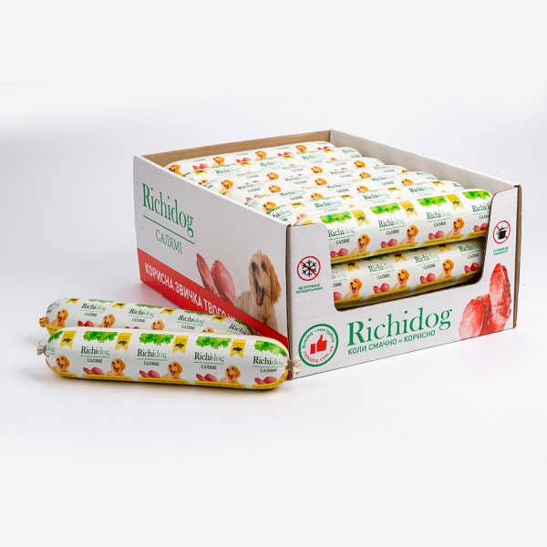 Корм влажный Для молодых и взрослых собак для всех пород Richi Dog салями и курица 6 кг