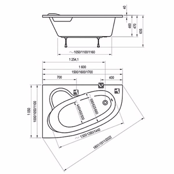 Ванна акрилова Ravak Asymmetric C491000000 R 170x110