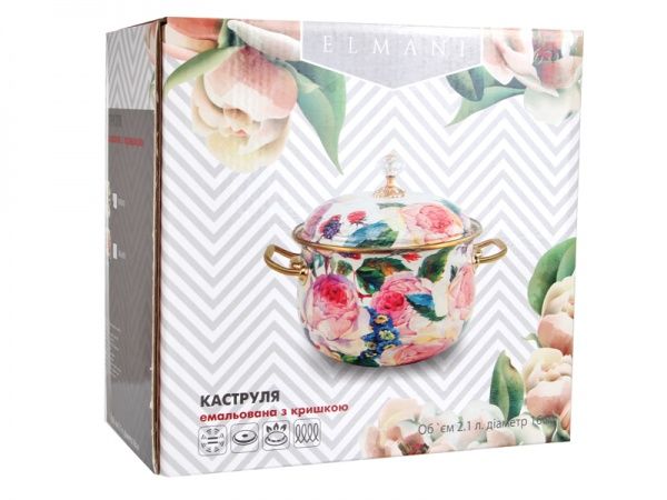 Каструля з кришкою 2,1 л емаль Пташка 763-010 Elmani