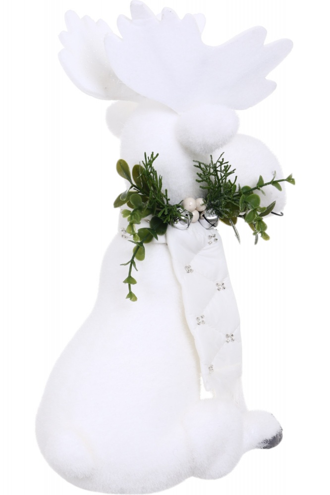 Декорація новорічна лось сидячий з декором біло-синій 38х22х55 см