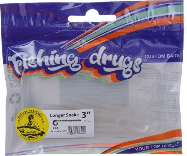 Приманки для ловли рыбы Лонгер Снейк 76 мм 10 шт. натуральный белый