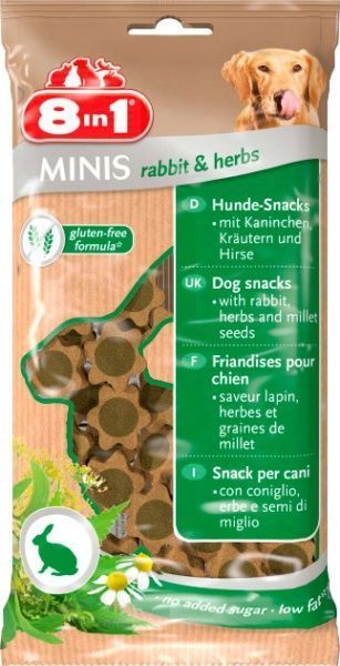 Снеки 8in1 MINIS жевательный для собак кролика и травы 100 г