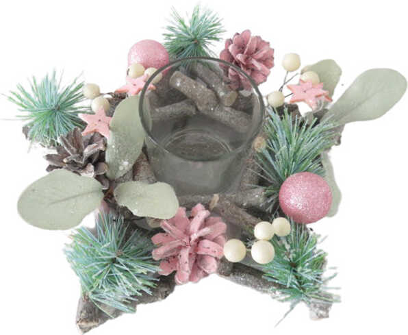 Свічник зірка з гілочок, кульок, шишок, хвойних пучків 25х9 см New Star