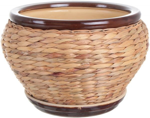 Горщик Viet Thanh Ceramic з блюдцем плетений 30х21 см VT.10891-1 круглий бежевий 