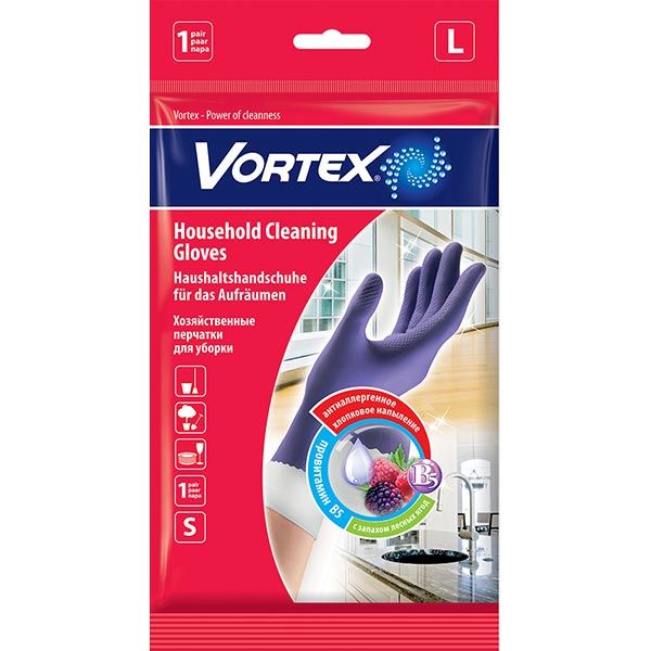 Перчатки латексные Vortеx с В5 и запахом лесных ягод суперкрепкие р.L 1 пар/уп. фиолетовые 