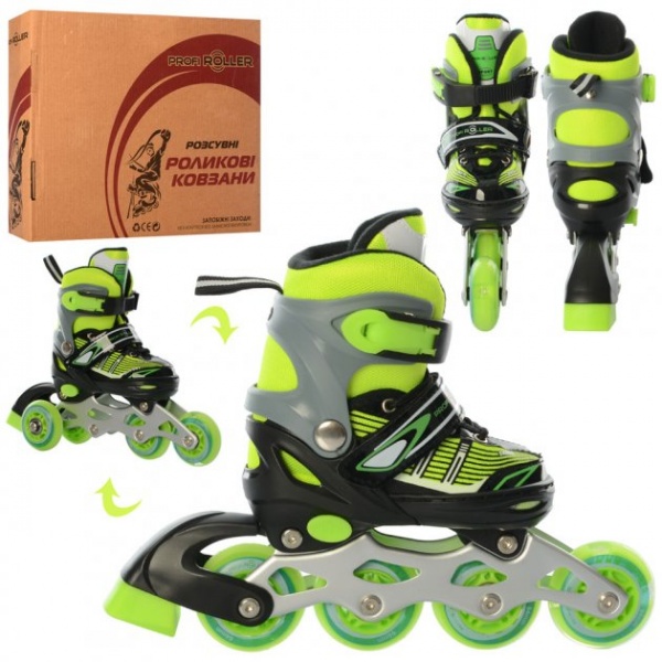 Роликовые коньки World Top Development раздвижные A 4139-M-GR р. 35-38 черно-зеленый