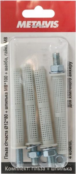 Комплект шпилька М8х100 + гільза 12х80 4 шт.
