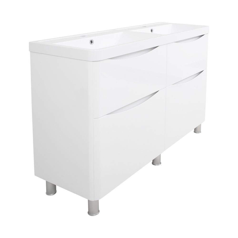 Тумба напольная Aqua Rodos VISTA белый глянец с умывальником Bar двойная чаша 120 см