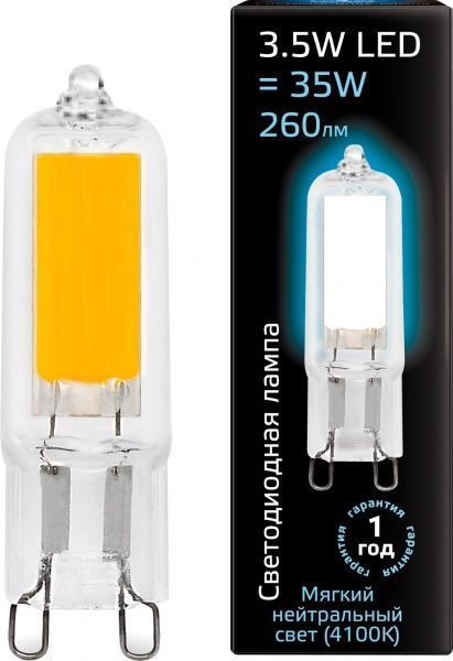 Лампа светодиодная Gauss Glass 107809203 3.5 Вт капсульная прозрачная G9 220 В 4100 К 