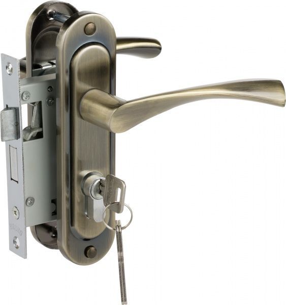 Ручка на планке Bruno + замок 1250/40 PZ 50 мм бронзовый