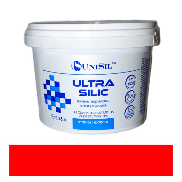 Антикорозийная акриловая эмаль UniSil Ultra Silic красный шелковистый глянец 0,35л