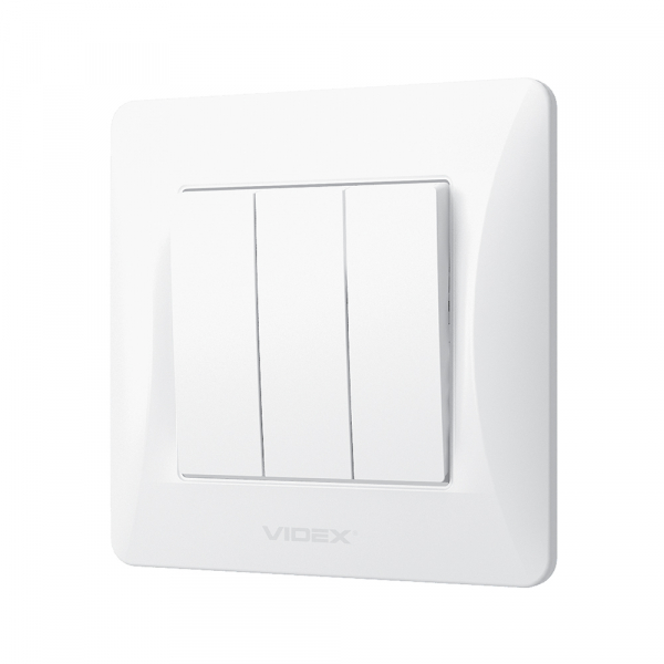 Вимикач триклавішний Videx Binera без підсвітки білий VF-BNSW3-W