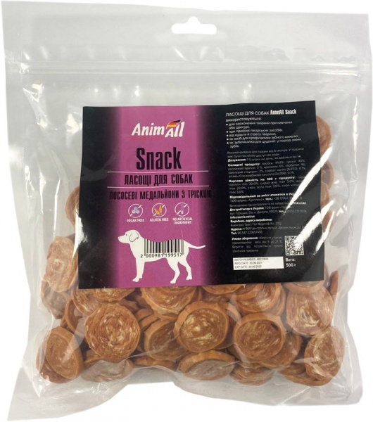Ласощі AnimAll Snack лососеві медальйони з тріскою 500 г 151740
