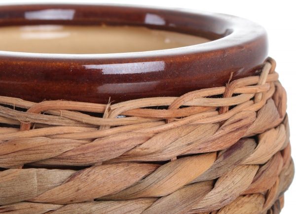 Горщик Viet Thanh Ceramic з блюдцем плетений 16х13 см VT.10891-3 круглий бежевий 