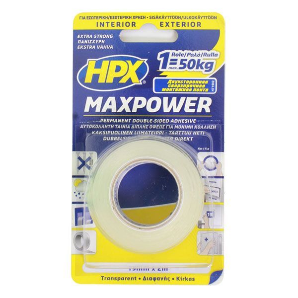 Двостороння автомобільна клейка стрічка HPX Maxpower HT1902 19x1 мм 2 м прозорий