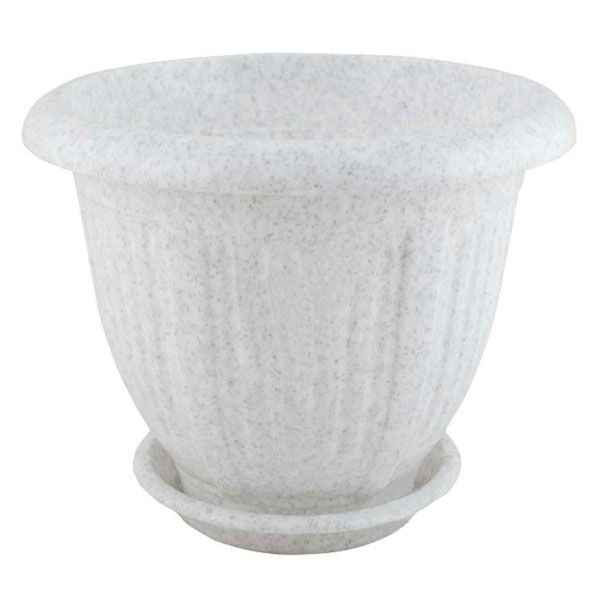 Горшок пластиковый Алеана Волна круглый 0,5л белый с серым (112049) 