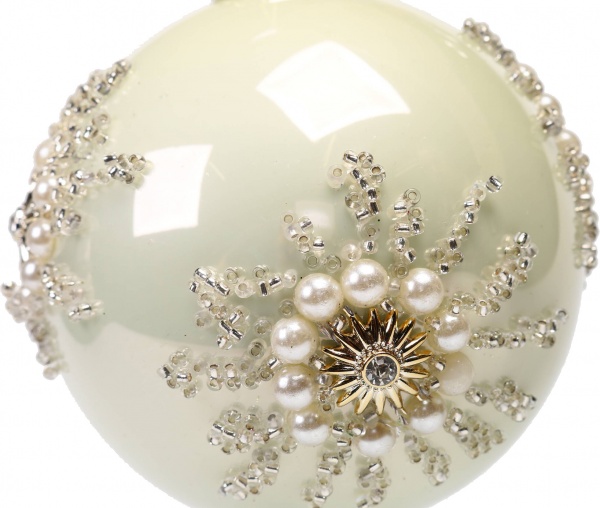 Куля новорічна з квіткою із перлин 80 мм в асортименті JF0200160 JF0200161 JF0200162