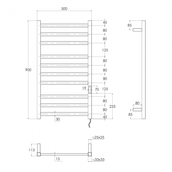 Полотенцесушитель электрический Imprese IHS509010122 10П (3-4-3) 500х900 черный матовый правый
