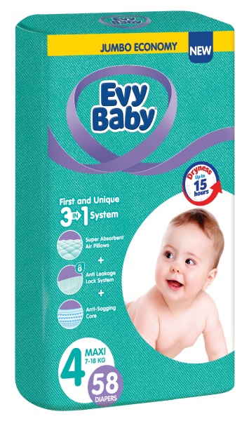 Підгузки Evy Baby Maxi 7-18 кг 58 шт.