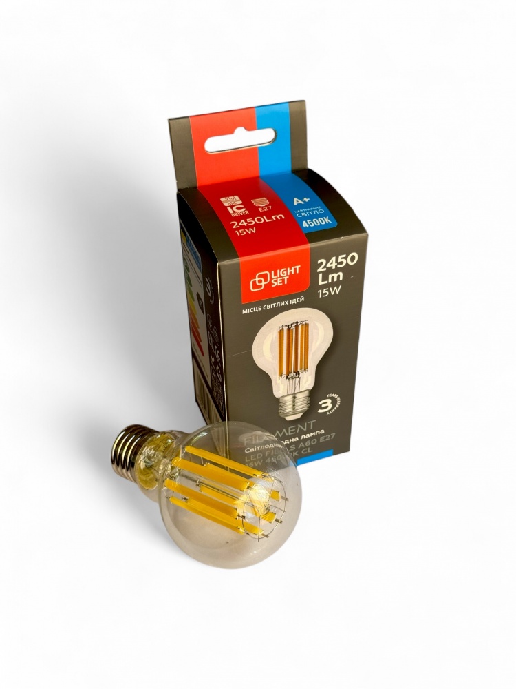 Лампа светодиодная LIGHT SET LS A60 15 Вт E27 4500 К 220 В прозрачная